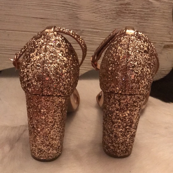 Rose Gold Sparkling ankle strap heels. - Picture 3 of 7